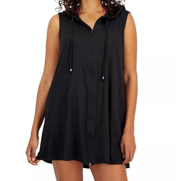 J Valdi Black Sleeveless Zip Hoodie Swim Cover Up Small NWT - Picture 1 of 6